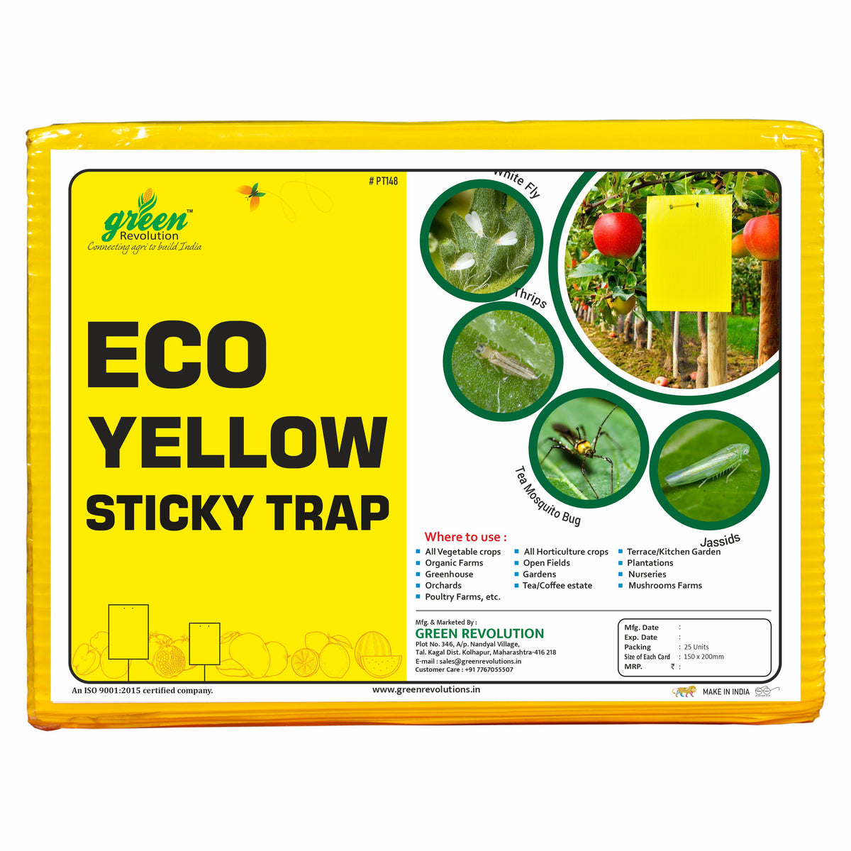 Eco Yellow Sticky Trap size A5(150mm*200mm) Pack of 25 Pieces | Sticky Trap For Sucking Pest