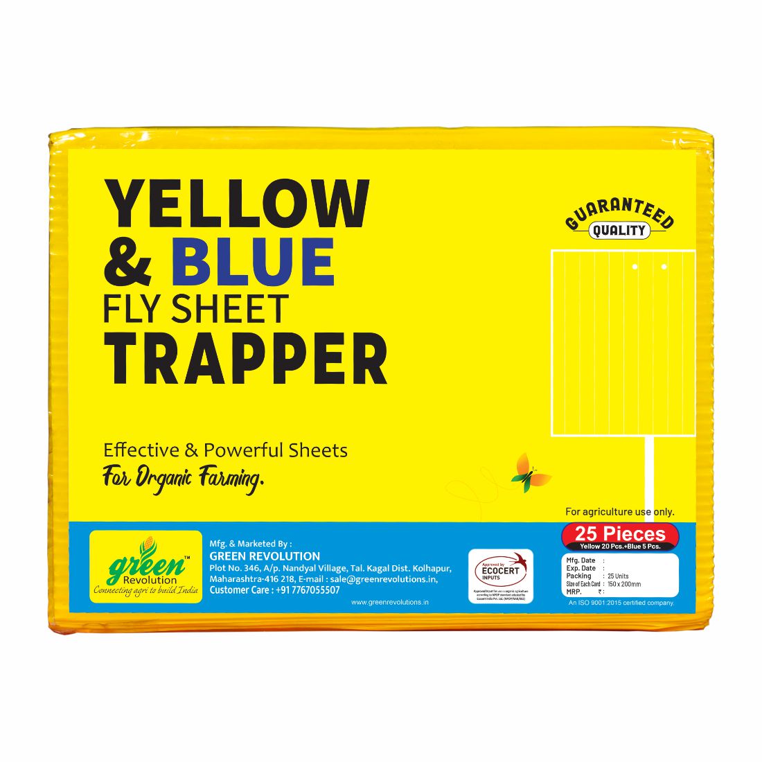 Eco Yellow+Blue Mix Sticky Trap size A5(150mm*200mm) Pack of 25 Pieces | Sticky Trap For Sucking Pest