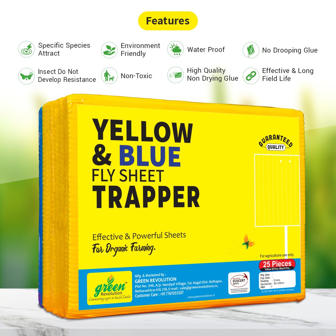 Eco Yellow+Blue Mix Sticky Trap size A5(150mm*200mm) Pack of 25 Pieces | Sticky Trap For Sucking Pest