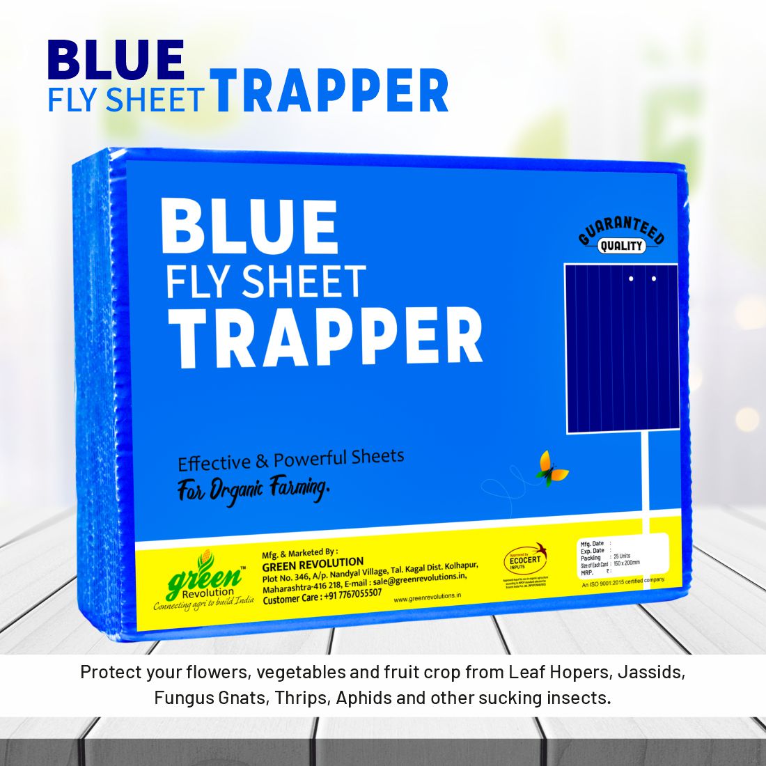 Eco Blue Sticky Trap size A5(150mm*200mm) Pack of 25 Pieces | Sticky Trap For Sucking Pest