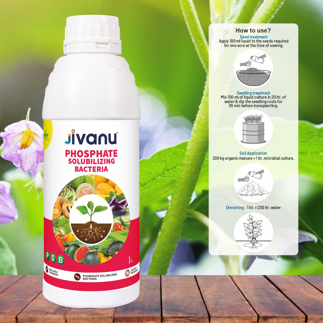 Jivanu PSB Phosphate Solubilizing Bacteria Liquid 1 Lit