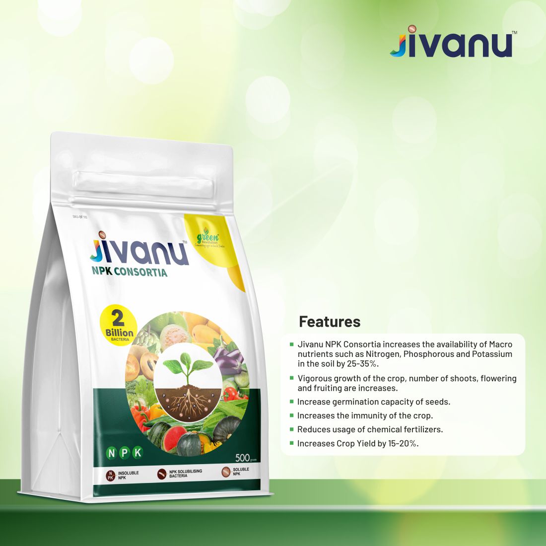 Jivanu NPK  Consortia Bacteria 500 Gram