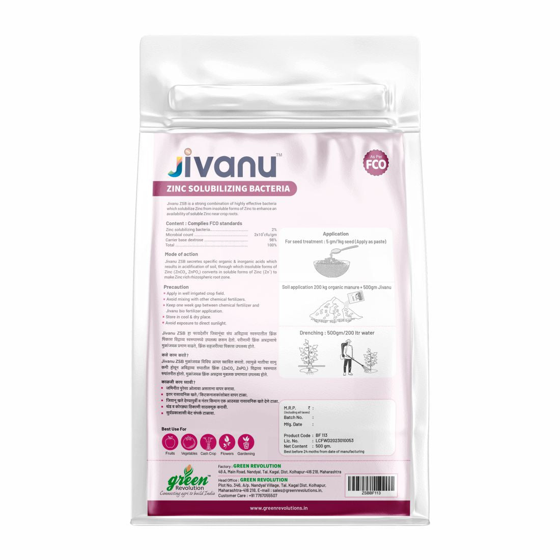 Jivanu Zinc Solubilizing Bacteria ZSB  500 Gram